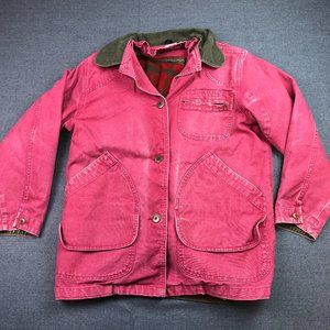 LL Bean Barn Coat Womens Medium Vintage Chore Jacket Wool Lined Button Up Pink